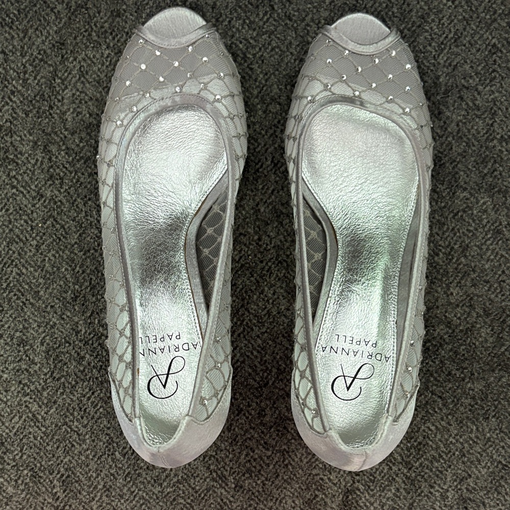 Adrianna Papell Silver Peep Toe Flats